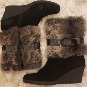 Bamboo fur wedge boots size 10